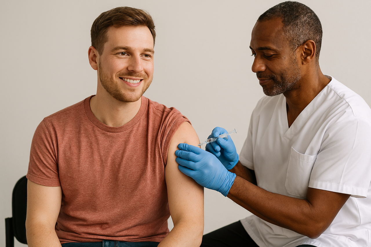 En person som får en vaccination i överarmen.